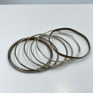 6 Vintage Metallic Bangle Bracelets Set Gold Silver Tone Diamond Cut Boho Stack